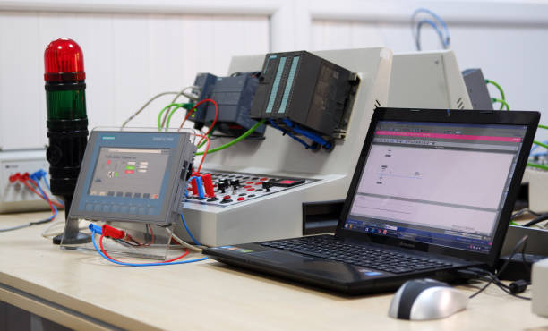 Eskisehir, TURKEY - February 15, 2019: PLC and SCADA course equipment for Industry 4.0 preparation in an automation education center.